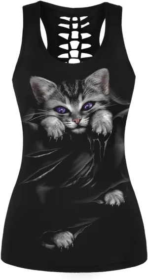 Womens Hollow Out Skull Print Workout Yoga Tank Tops Halloween Shirt