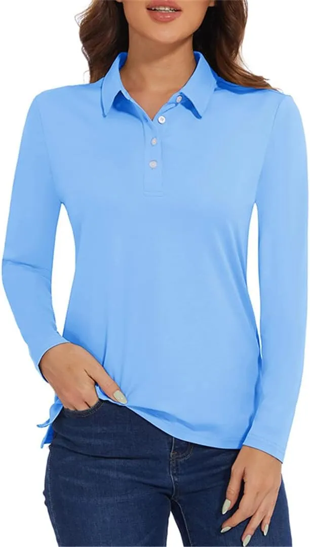 Women's Long Sleeve Summer Polo Shirts Quick Dry Lightweight Athletic Tennis Shirts