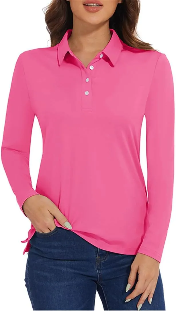 Women's Long Sleeve Summer Polo Shirts Quick Dry Lightweight Athletic Tennis Shirts