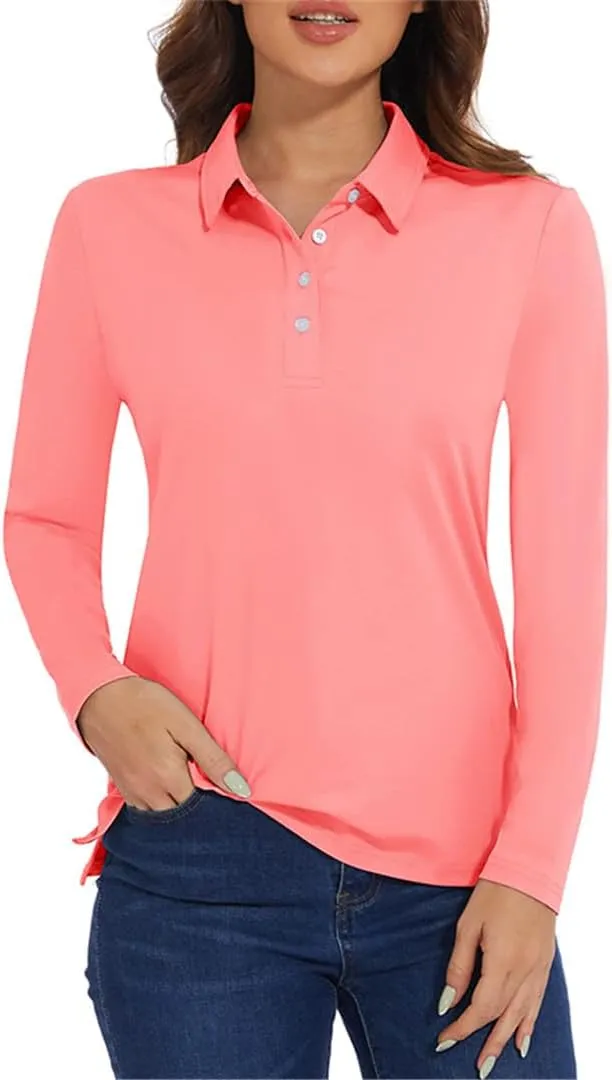 Women's Long Sleeve Summer Polo Shirts Quick Dry Lightweight Athletic Tennis Shirts