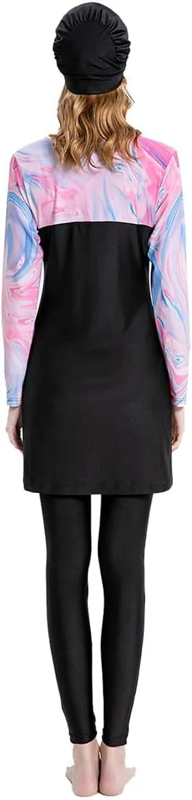 Women's Muslim Swimwear Long Sleeve Burkini Full Cover Swimsuit Hijab Rash Guard, 3pcs Set