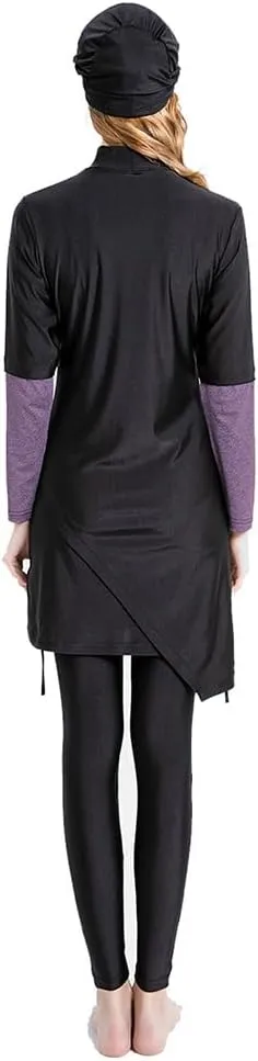 Women's Muslim Swimwear Long Sleeve Burkini Full Cover Swimsuit Hijab Rash Guard, 3pcs Set