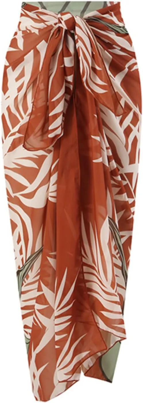 Women's One Piece Swimsuit with Beach Cover up Sarong Wrap Skirt 2PCS Halter Tummy Control Summer Bathing Suit