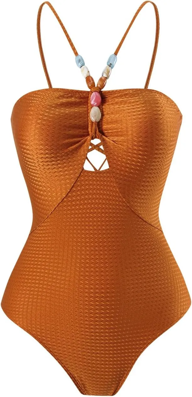 Women's One Piece Swimsuit with Beach Cover up Sarong Wrap Skirt 2PCS Halter Tummy Control Summer Bathing Suit
