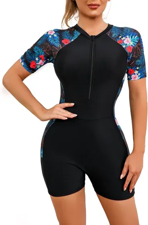 Women's Rash Guard Swimsuit Zipper One Piece Surfing Swimwear UPF 50  Sun Protection Modest Bathing Suit