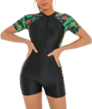 Women's Rash Guard Swimsuit Zipper One Piece Surfing Swimwear UPF 50  Sun Protection Modest Bathing Suit