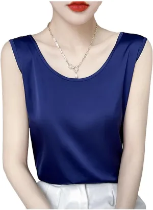 Women's Silk Satin Tank Tops for Women Trendy Summer Casual Crop Camisole Office Sexy Top