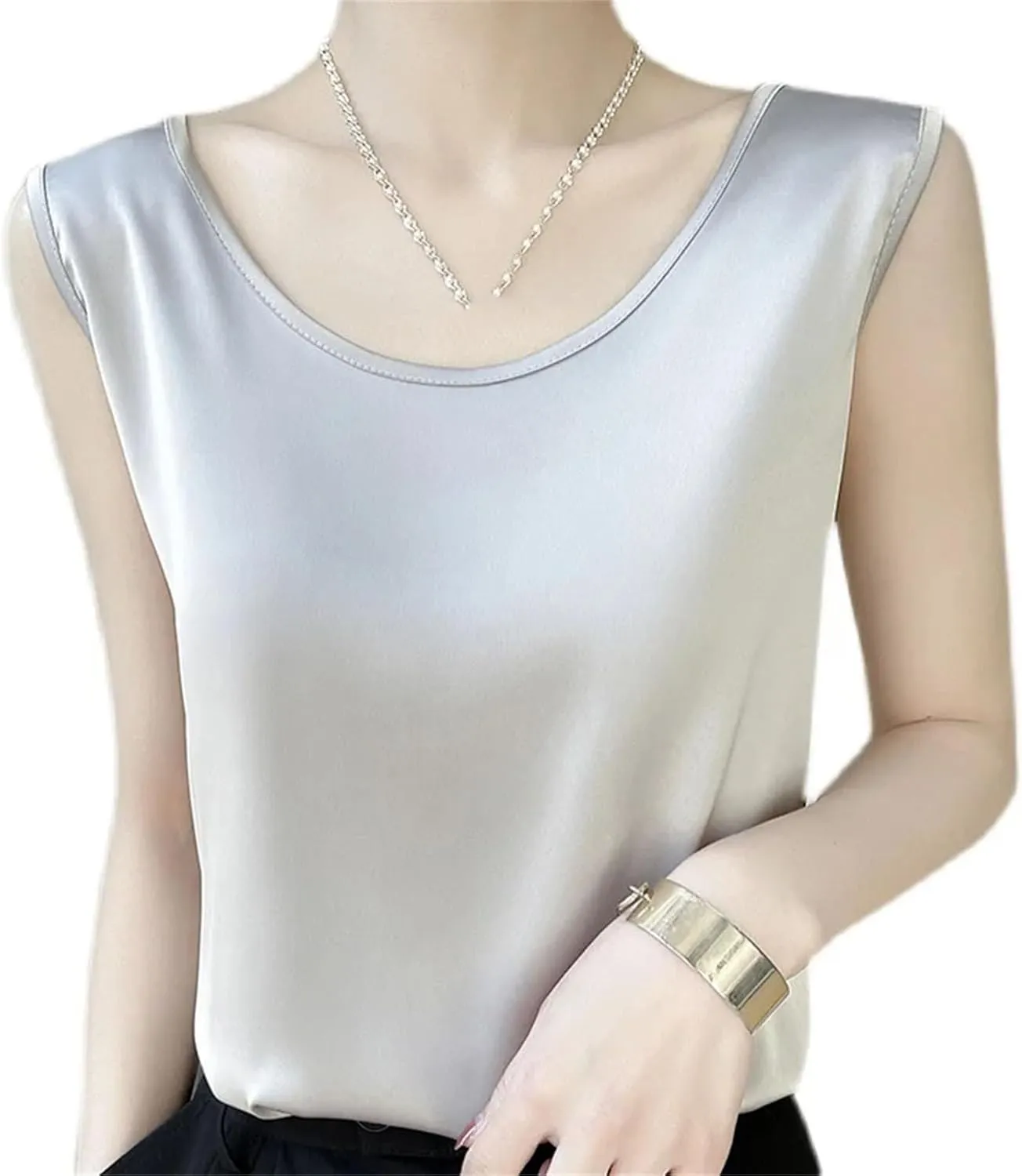 Women's Silk Satin Tank Tops for Women Trendy Summer Casual Crop Camisole Office Sexy Top