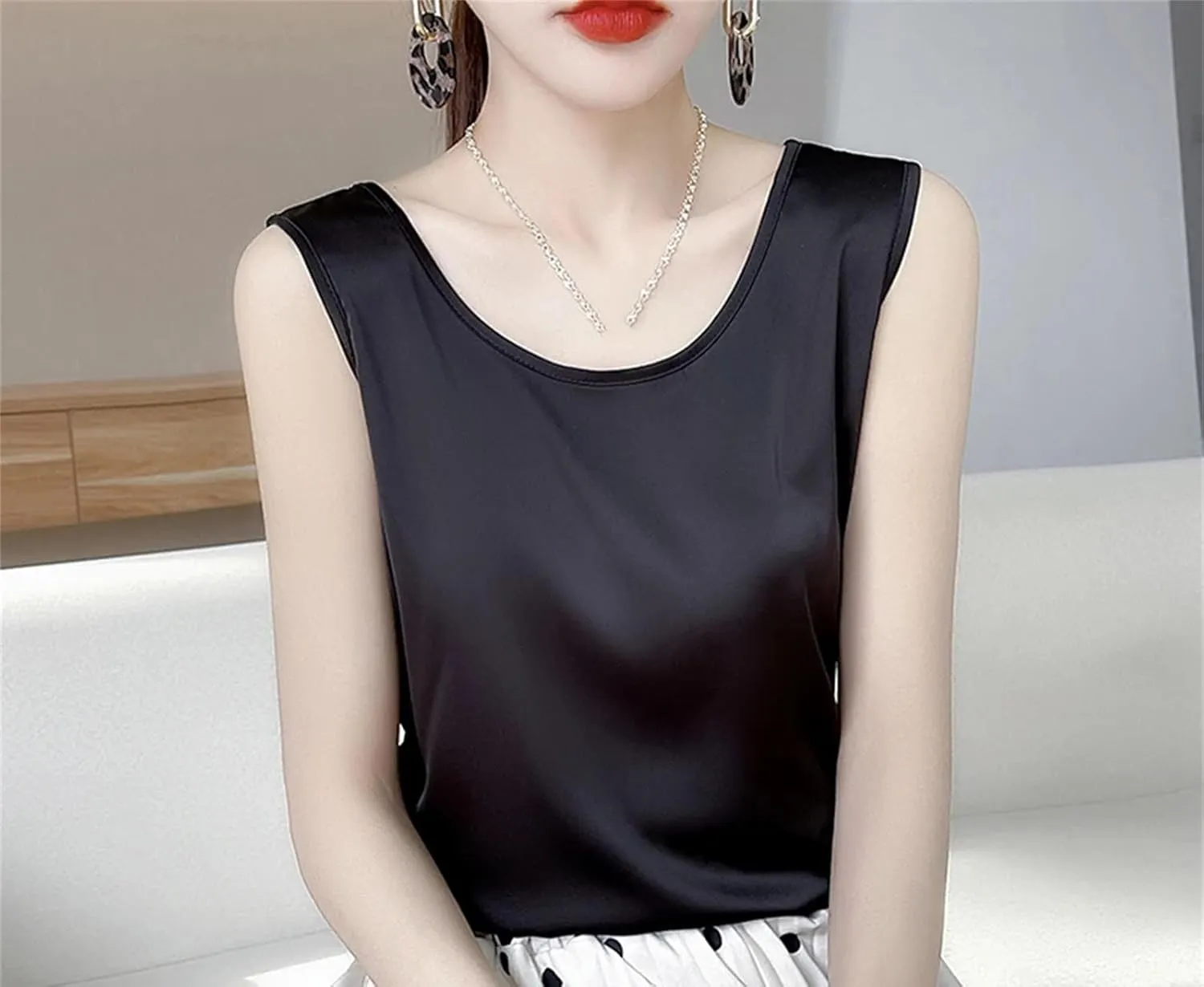 Women's Silk Satin Tank Tops for Women Trendy Summer Casual Crop Camisole Office Sexy Top