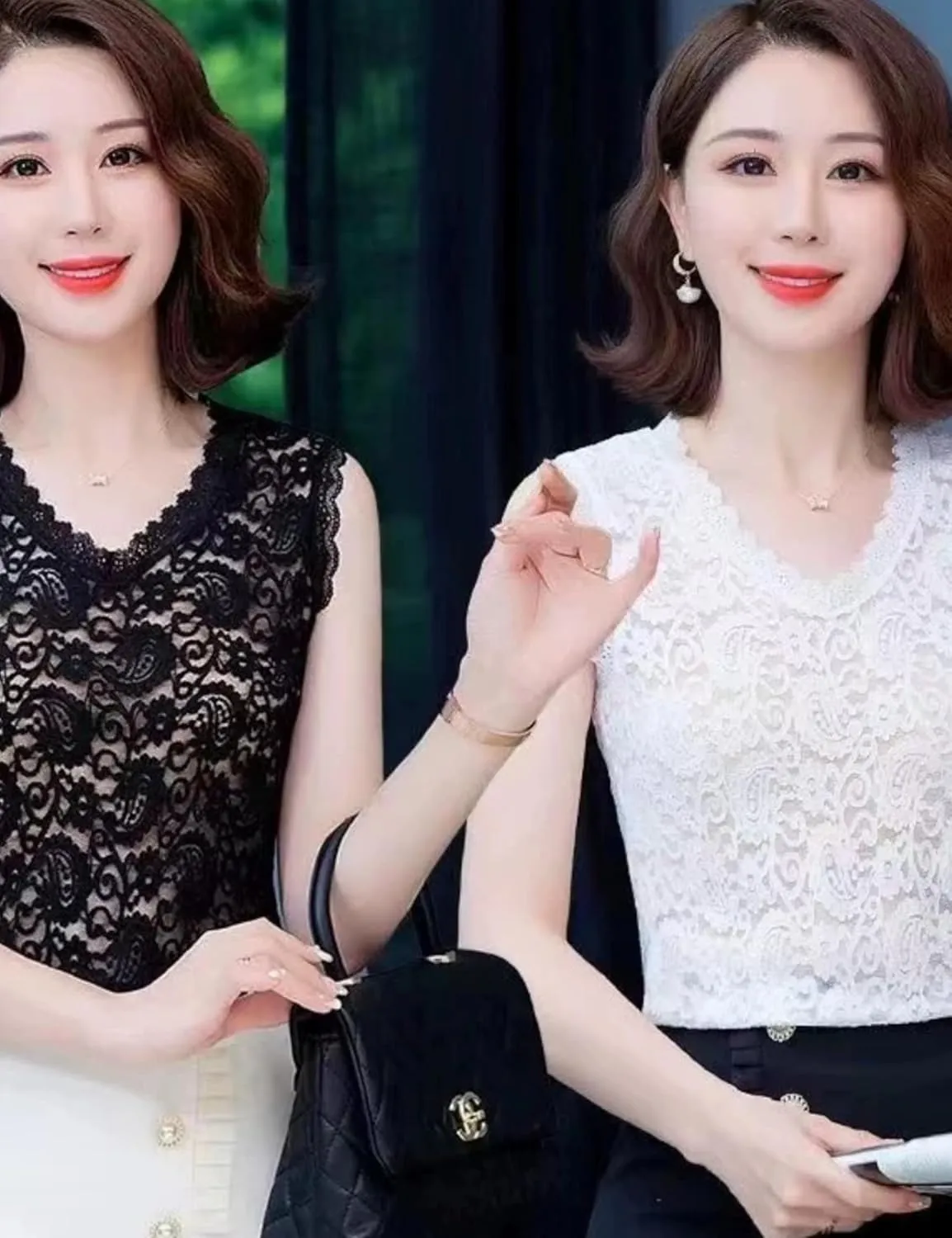 Women's Sleeveless Mesh Floral Lace Scallop V Neck Backless Tank Top Blouse S-L