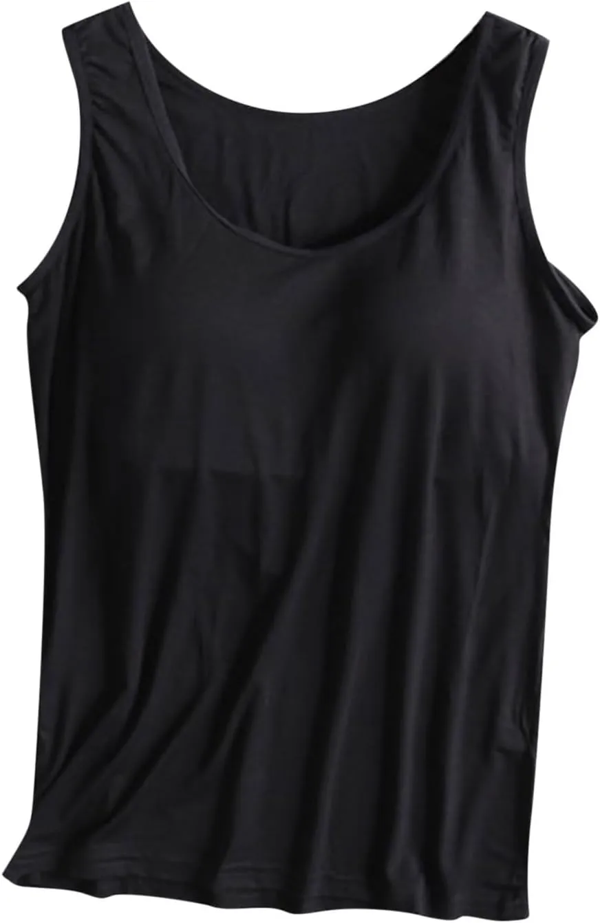 Womens Tank Tops with Built in Bra Padded Loose Sleeveless Shirts Comfy Soft Camisole Summer Lightweight Tops