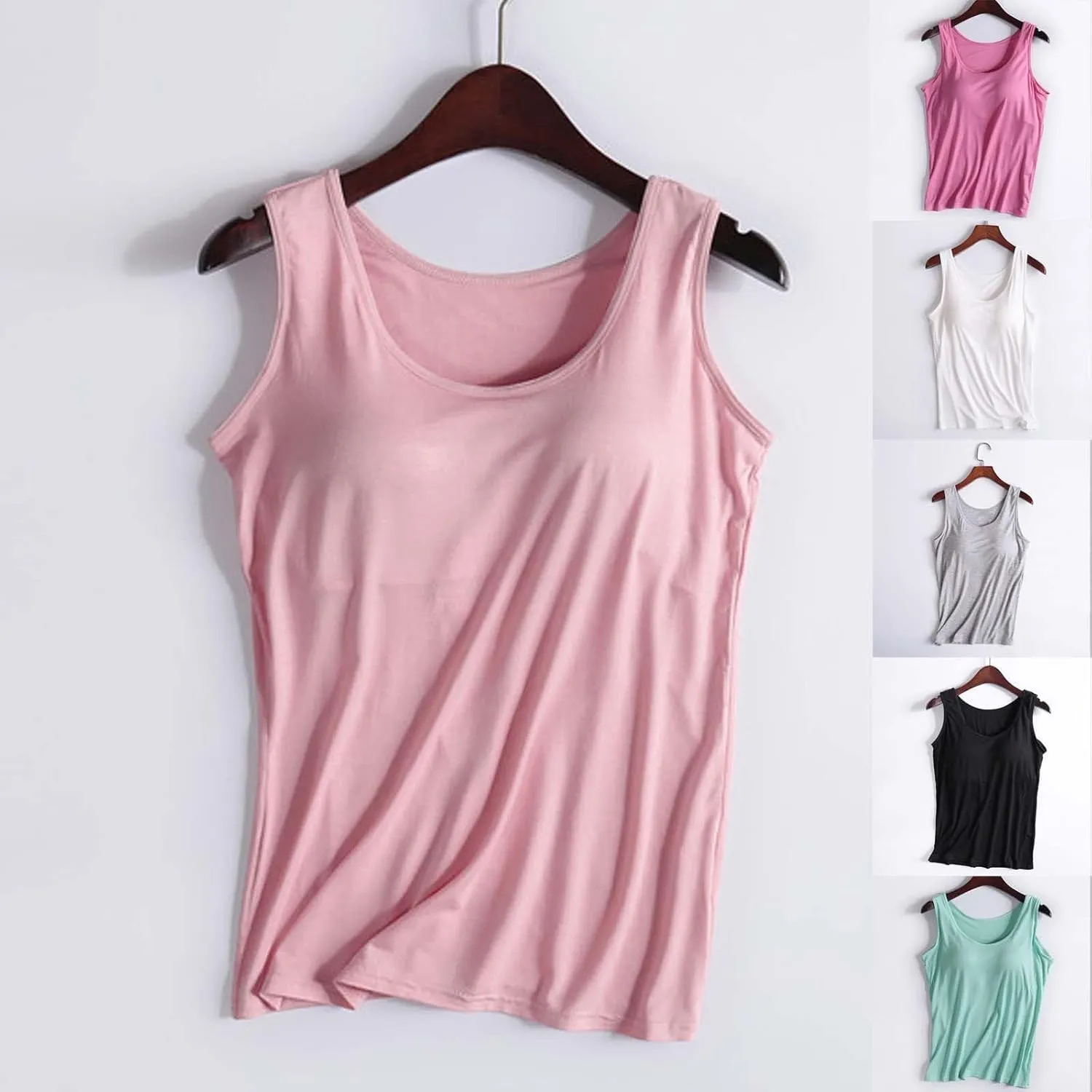 Womens Tank Tops with Built in Bra Padded Loose Sleeveless Shirts Comfy Soft Camisole Summer Lightweight Tops
