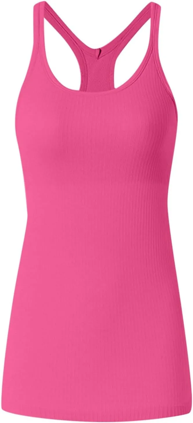 Womens Tops, Tank Top with Built in Bra 2025 Summer Spaghetti Strap Sports Camisoles Cami Sleeveless Clothes
