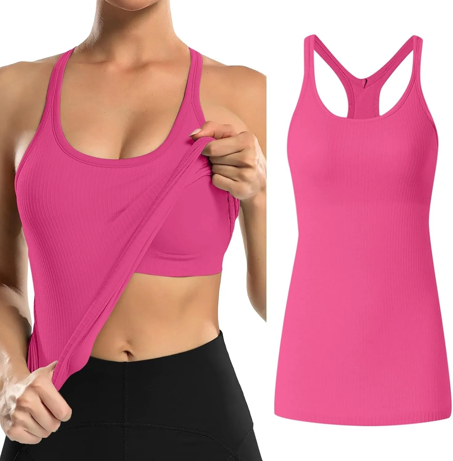 Womens Tops, Tank Top with Built in Bra 2025 Summer Spaghetti Strap Sports Camisoles Cami Sleeveless Clothes