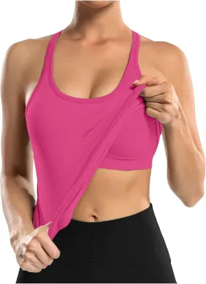 Womens Tops, Tank Top with Built in Bra 2025 Summer Spaghetti Strap Sports Camisoles Cami Sleeveless Clothes