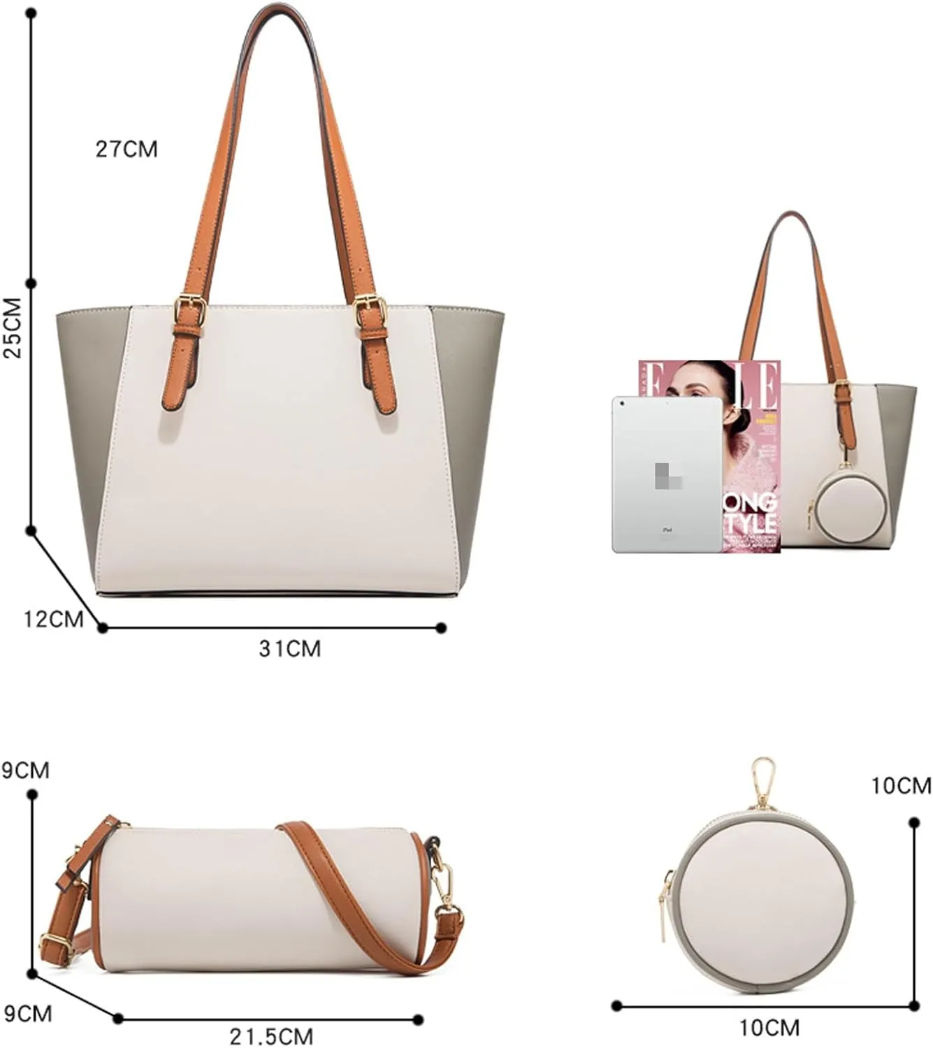 Womens tote bag,tote bag for women,Handbags, simple bags, shoulder bags, crossbody bags (Color : White)