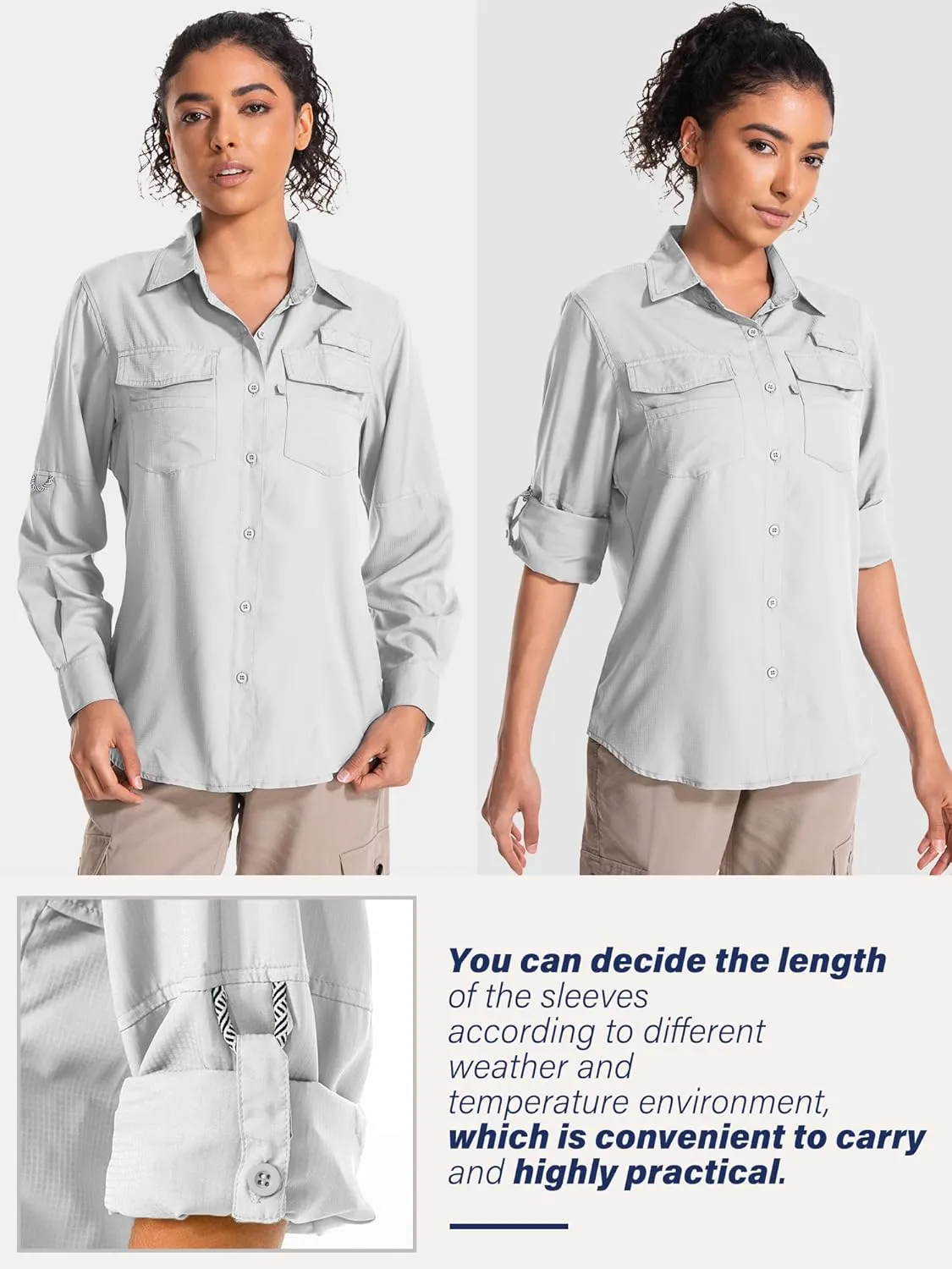 Women's UPF 50 UV Sun Protection Long Sleeve Safari Shirts Quick Dry Hiking Travel Fishing Outdoor Cool Shirts