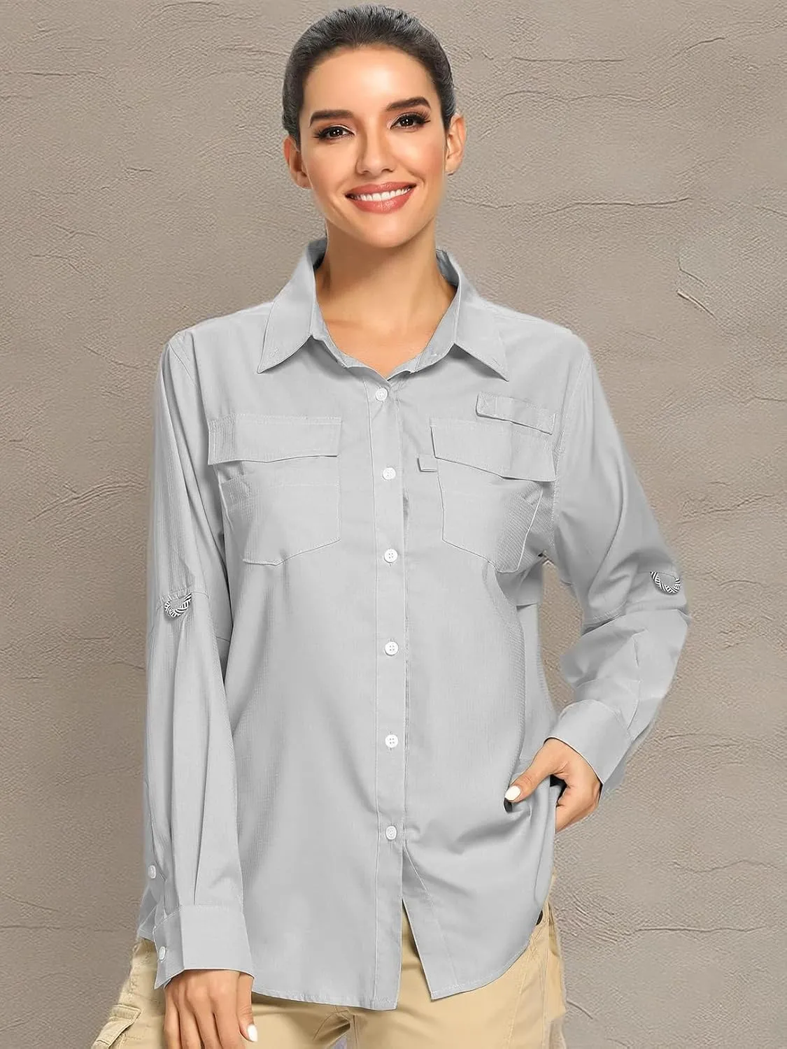 Women's UPF 50 UV Sun Protection Long Sleeve Safari Shirts Quick Dry Hiking Travel Fishing Outdoor Cool Shirts