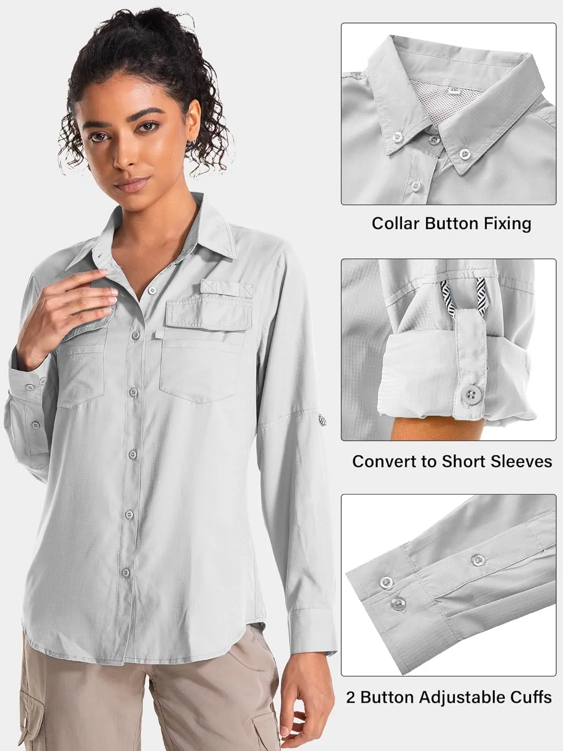 Women's UPF 50 UV Sun Protection Long Sleeve Safari Shirts Quick Dry Hiking Travel Fishing Outdoor Cool Shirts