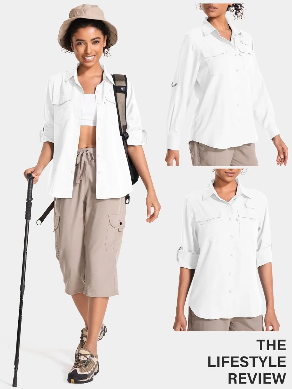 Women's UPF 50 UV Sun Protection Long Sleeve Safari Shirts Quick Dry Hiking Travel Fishing Outdoor Cool Shirts
