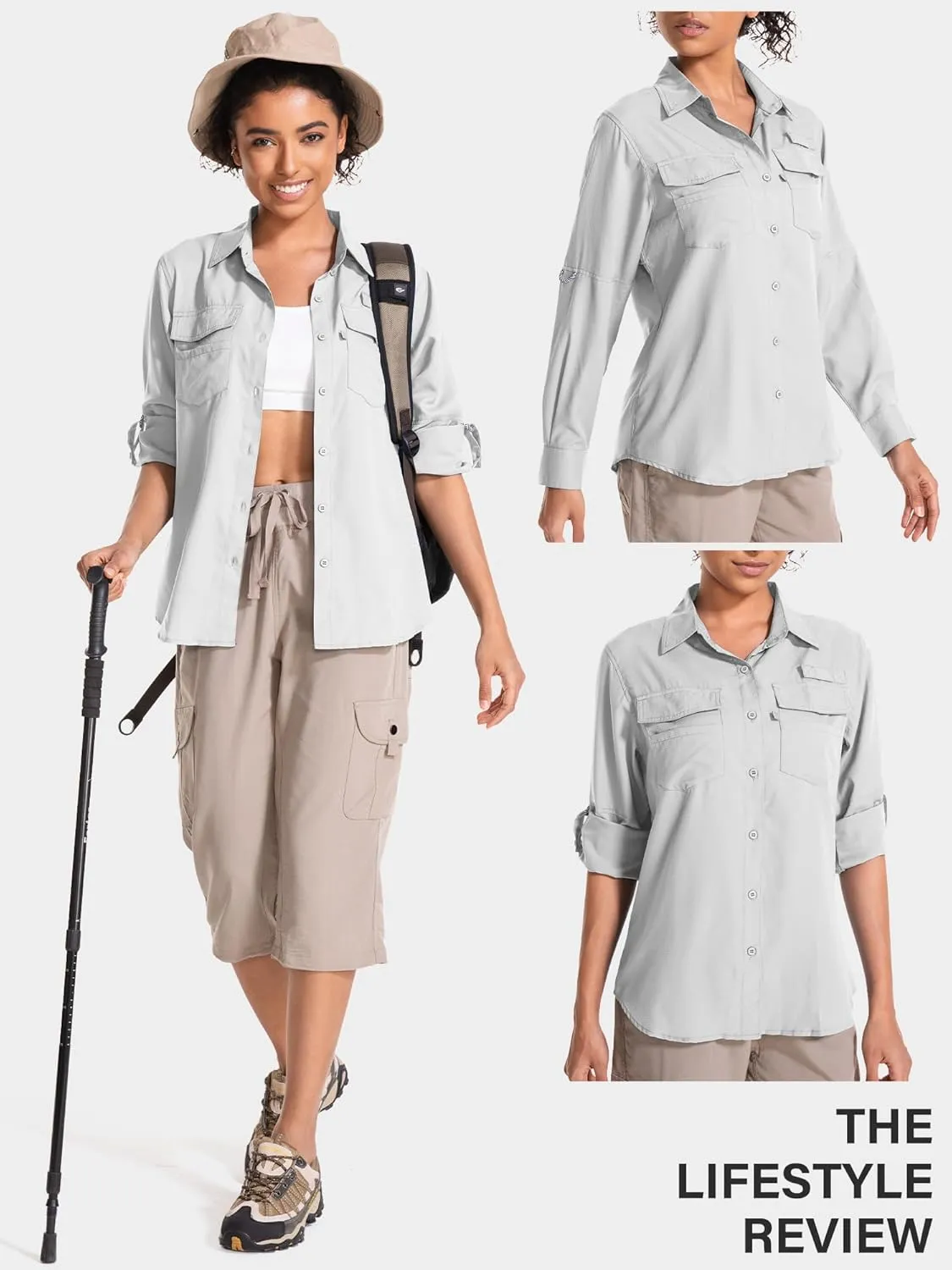 Women's UPF 50 UV Sun Protection Long Sleeve Safari Shirts Quick Dry Hiking Travel Fishing Outdoor Cool Shirts