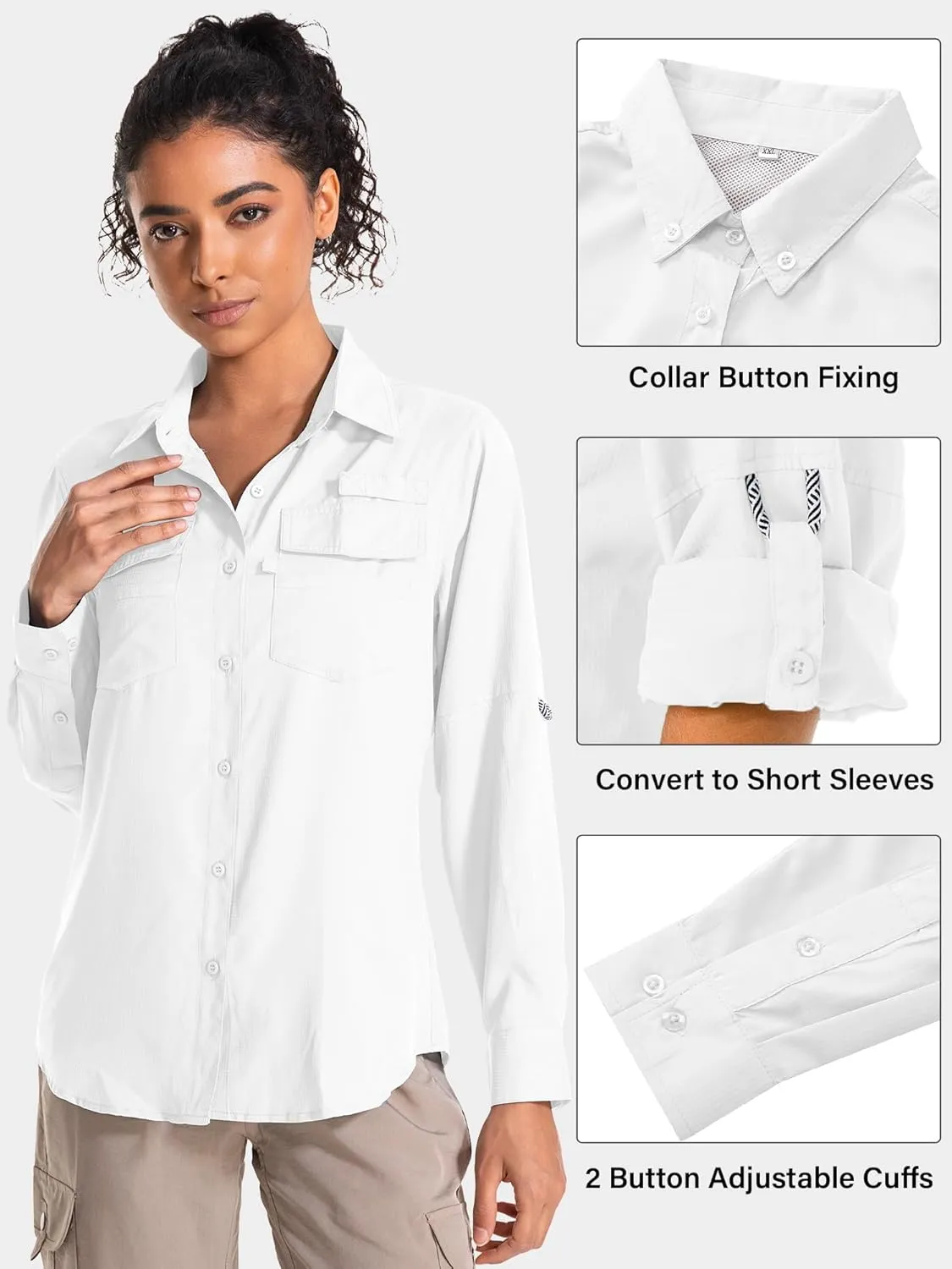 Women's UPF 50 UV Sun Protection Long Sleeve Safari Shirts Quick Dry Hiking Travel Fishing Outdoor Cool Shirts