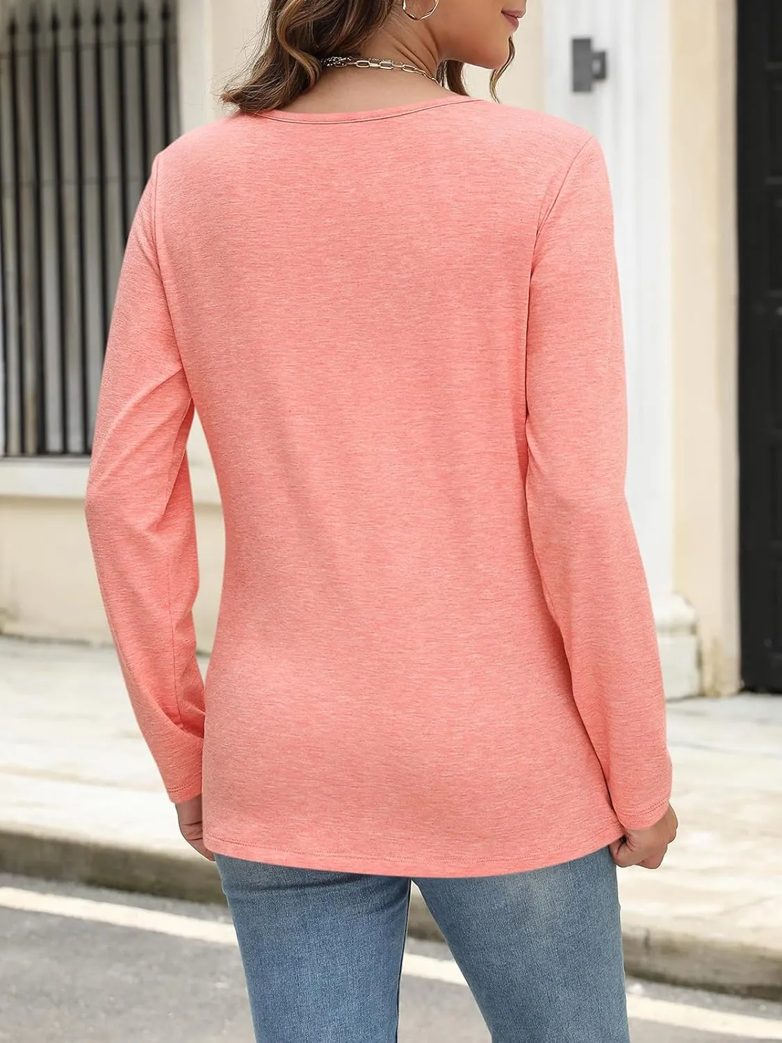 Womens V Neck Long Sleeve Shirts Dressy Casual Fall Tops Trendy Loose Tunic Tops Blouse