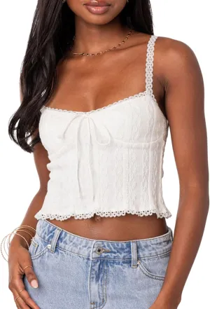Womens Y2k Lace Trim Tank Top Boho Tie Front Camisole Sleeveless Slim Fitted Cami Going Out Shirts