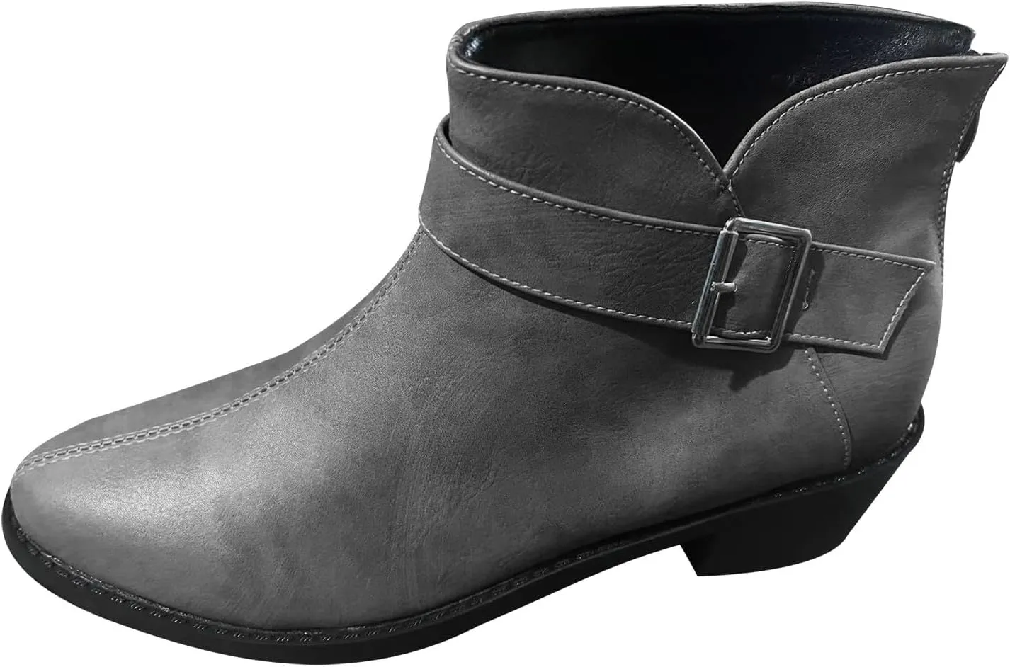 Work Shoes Women British Style Solid Leather Buckle Side Zipper Boots Chunky Set Foot Short Boots Loose Ankle Boots