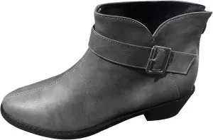Work Shoes Women British Style Solid Leather Buckle Side Zipper Boots Chunky Set Foot Short Boots Loose Ankle Boots