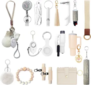 Wristlet Lanyard Keychain Set for Women Wallet Pom Pom Keychain Accessories
