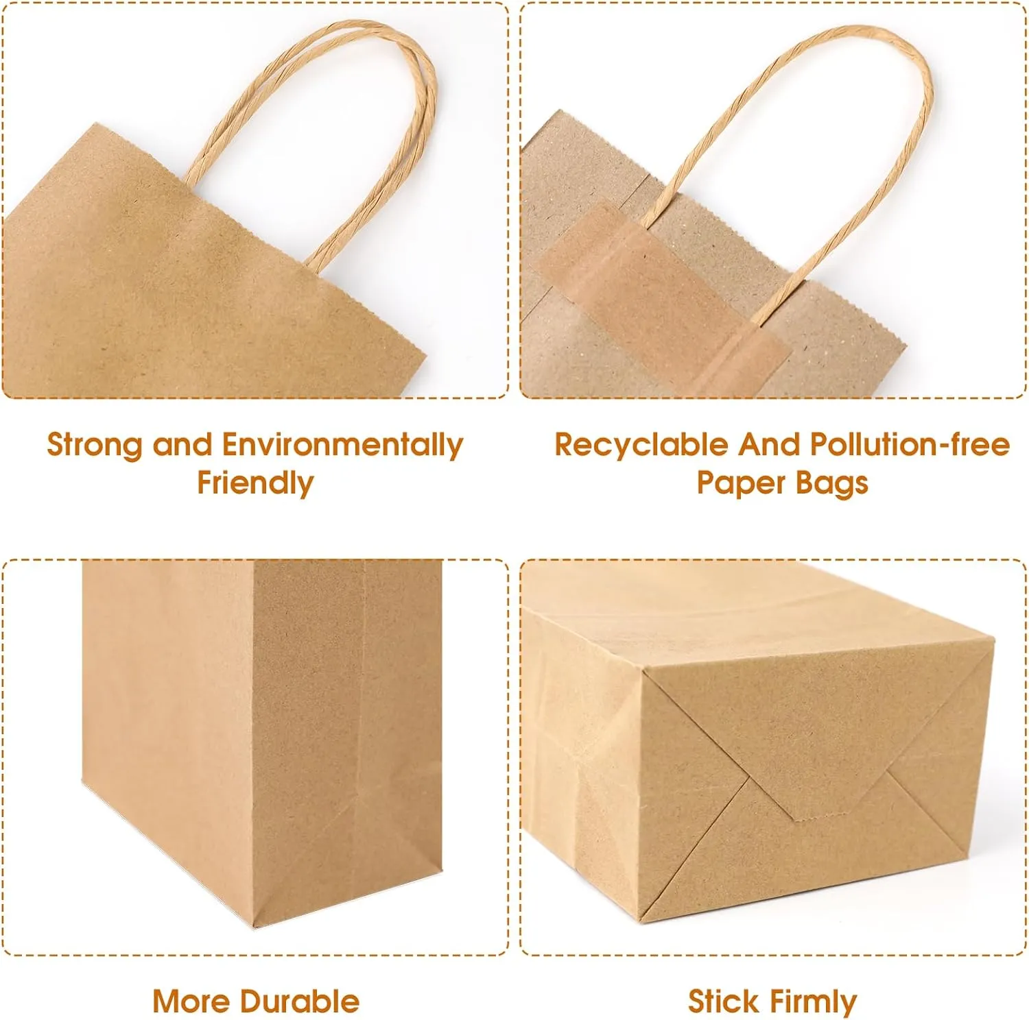 XPCARE 100Pcs Paper Gift Bags 5.25x3.25x8.25'', Small Paper Bag with Handles Bulk Shopping,Kraft,Retail,Party Bags for Small Business (Brown)