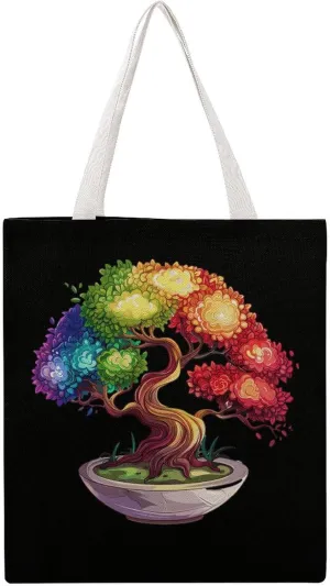 Yin And Yang Bonsais Japanese Canvas Tote Bag Casual Handbags Grocery Shopping Purses Work Bag for Women