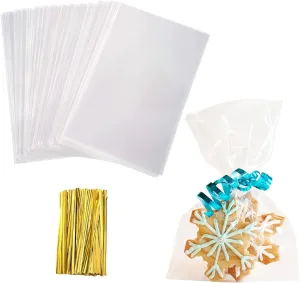 Yotelab Cellophane Treat Bags, 4x6 Inches Cellophane Bags With Twist Ties,100 Pcs