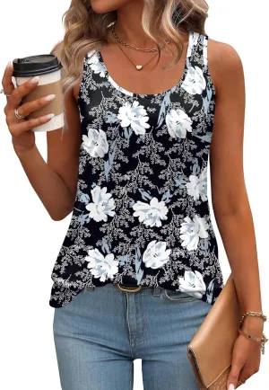 Zeagoo Womens Tank Tops Flowy Loose Fit Scoop Neck Casual Summer Tops Curvy Hem