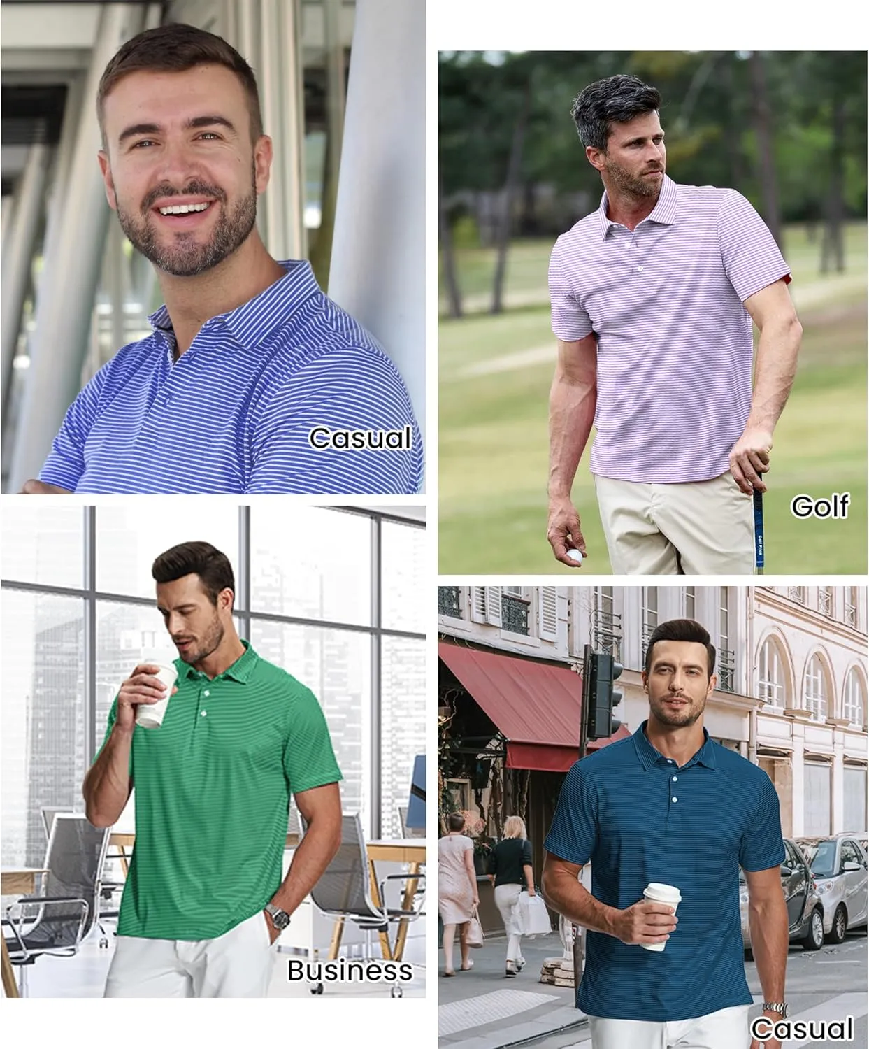 ZITY Men's Golf Polo Shirts Striped Moisture Wicking Performance Mens Polo Shirts Short Sleeve Golf Polo Shirts for Men