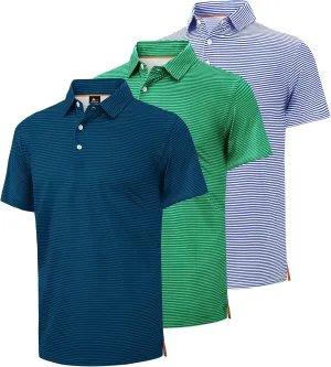 ZITY Men's Golf Polo Shirts Striped Moisture Wicking Performance Mens Polo Shirts Short Sleeve Golf Polo Shirts for Men