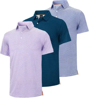 ZITY Men's Golf Polo Shirts Striped Moisture Wicking Performance Mens Polo Shirts Short Sleeve Golf Polo Shirts for Men