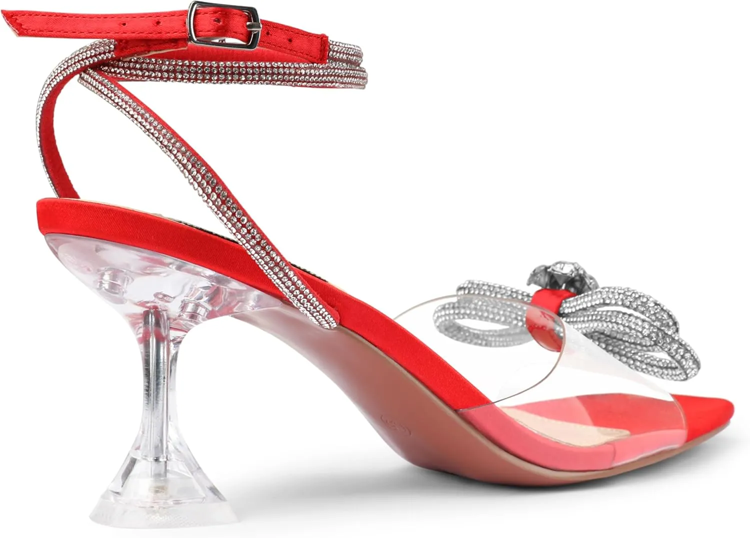 Zzheels Double Bowknots Crystal Sandals Clear Slingback Heels Square Toe Shoes for Party Wedding